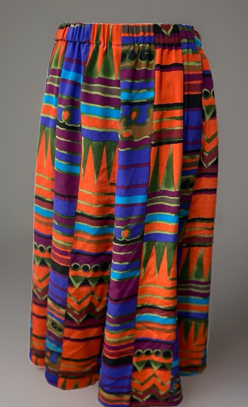 NINO WONG Vintage 90s Size L Unique Abstract Funky Boho Indie Print Maxi Skirt